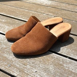 Madewell brown suede mules with a small heel!